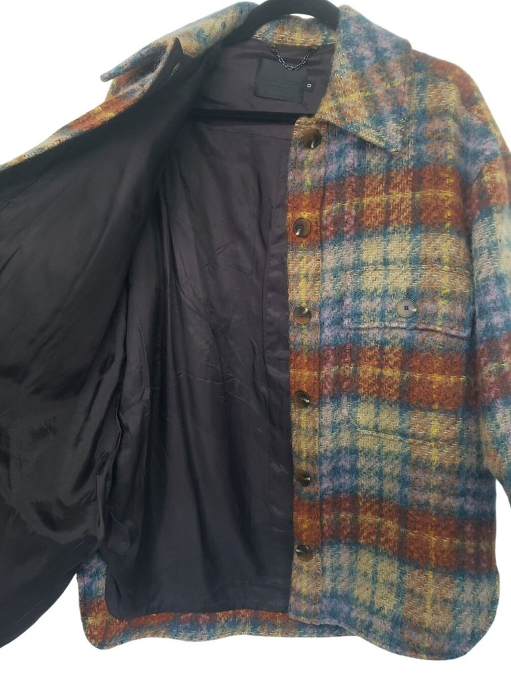 No. 6 Store Wilson Jacket Wool Blend Plaid Shacket Oversized Fuzzy Blue Purple - Picture 13 of 13